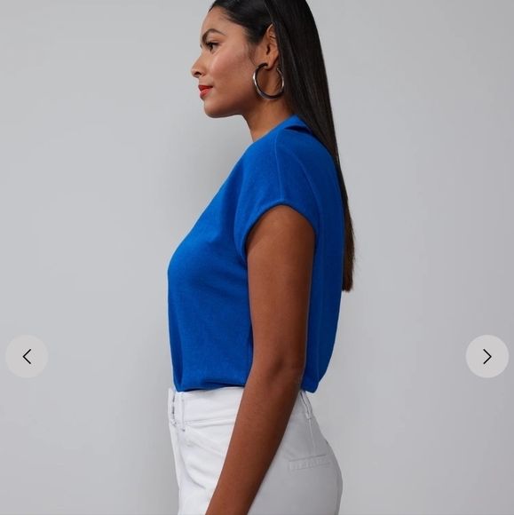 NWT New York & Company short sleeve slum knit collared top Size Medium - Picture 2 of 6